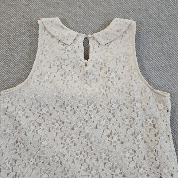 Valerie Bertinelli Ivory Floral Lace Overlay Top Women's Medium Peter Pan Collar - Picture 8 of 12
